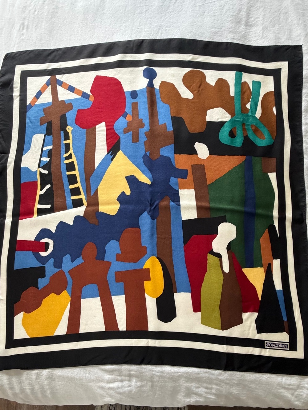 The Corcoran Stuart Davis Design 100% Silk Scarf “Swing Landscape” 34” x 35”